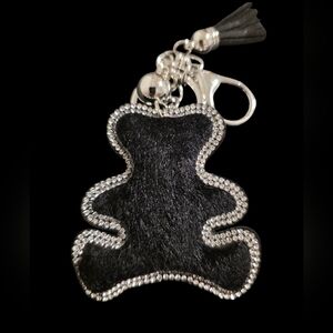 Black and Silver Teddy Bear Bag Charm Keychain